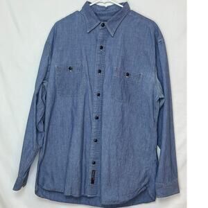 Polo Jeans Co. Ralph Lauren Mens XL Blue Long Sleeve Chambray Button Front Shirt